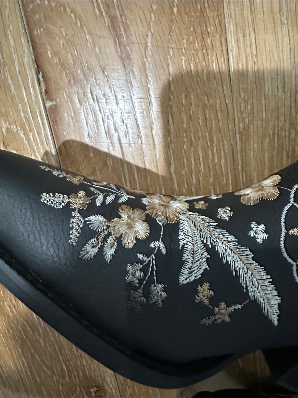 dingo Black Western Knee-High Boots with Gold and Silver Floral Embroidery - Picture 4 of 9